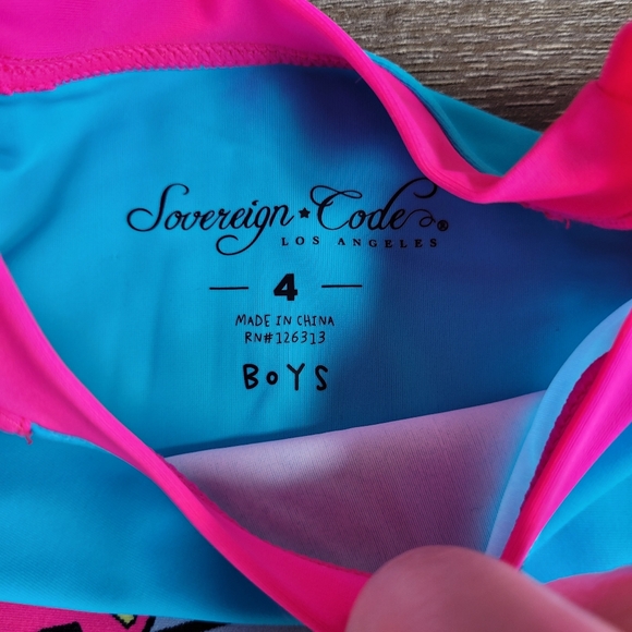 SOVEREIGN CODE Pink Teal Pool Shark Rashguard Size 4 - Picture 2 of 5
